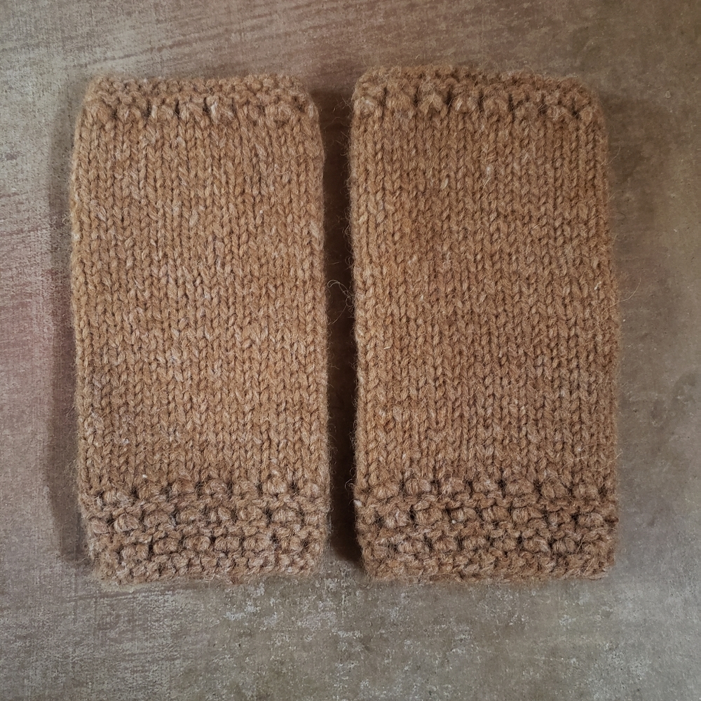Willow bark dyed hand knit fingerless gloves